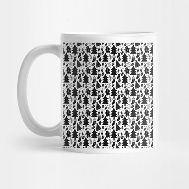 Christmas Doodle Pattern - Black and White by Neginmf